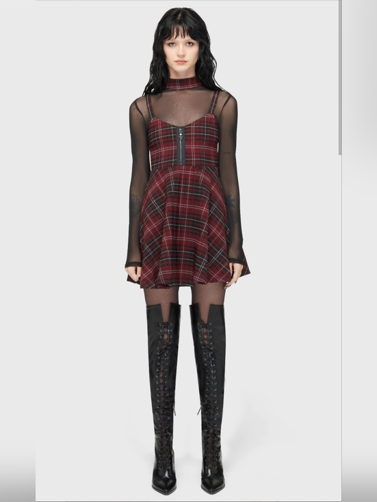 Killstar Dresses & Skirts - NWOT Killstar Tartan Riot Dress- Burgundy